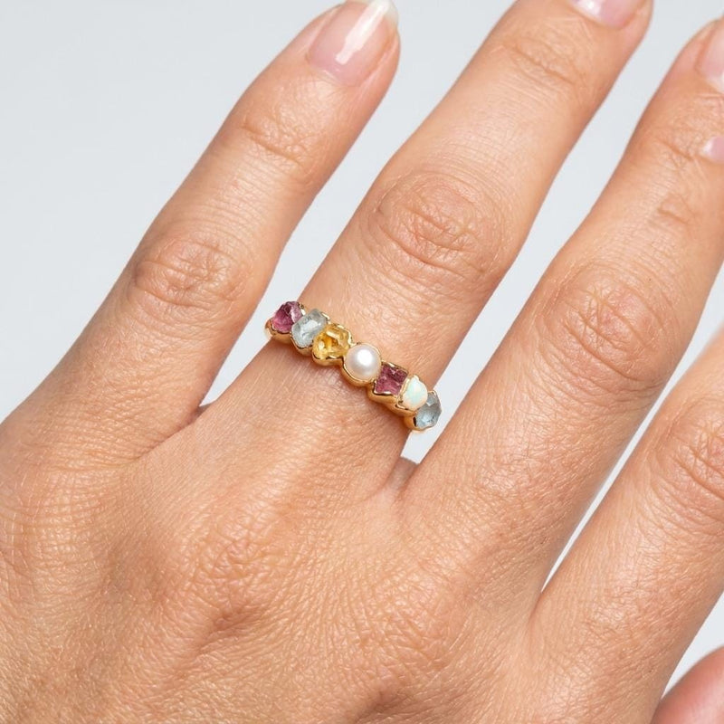 Custom Raw Birthstone Cluster Mothers Ring, view 2 of 20