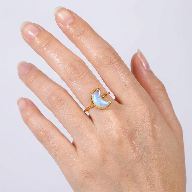 Raw Moon Rainbow Moonstone Ring in 24k gold dip, view 2 of 12