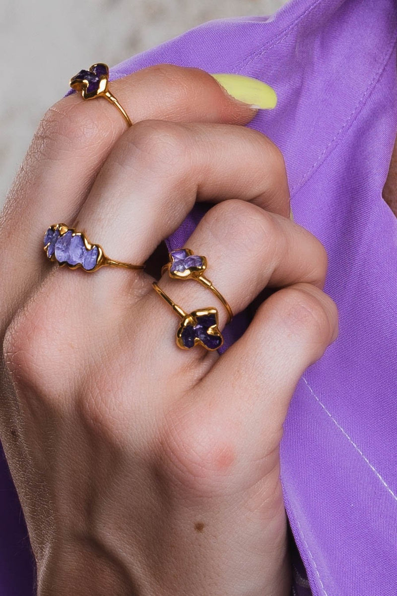 Triple Raw Amethyst Cluster Ring, view 3 of 10