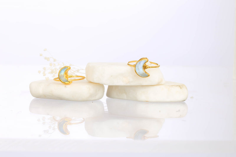 Raw Moon Rainbow Moonstone Ring in 24k gold dip, view 3 of 12