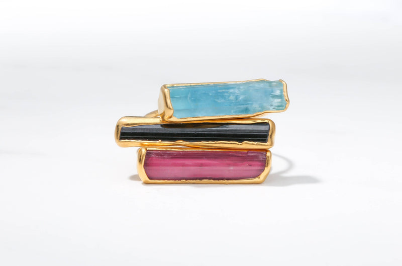Raw Black Tourmaline Bar Ring, view 3 of 11