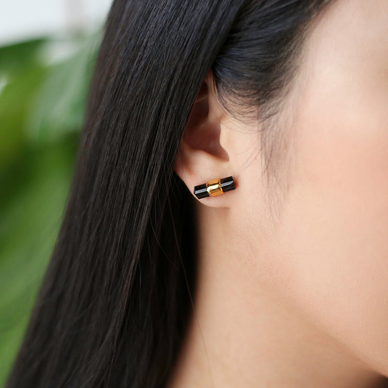 Belted Raw Black Tourmaline Earrings, view 3 of 11