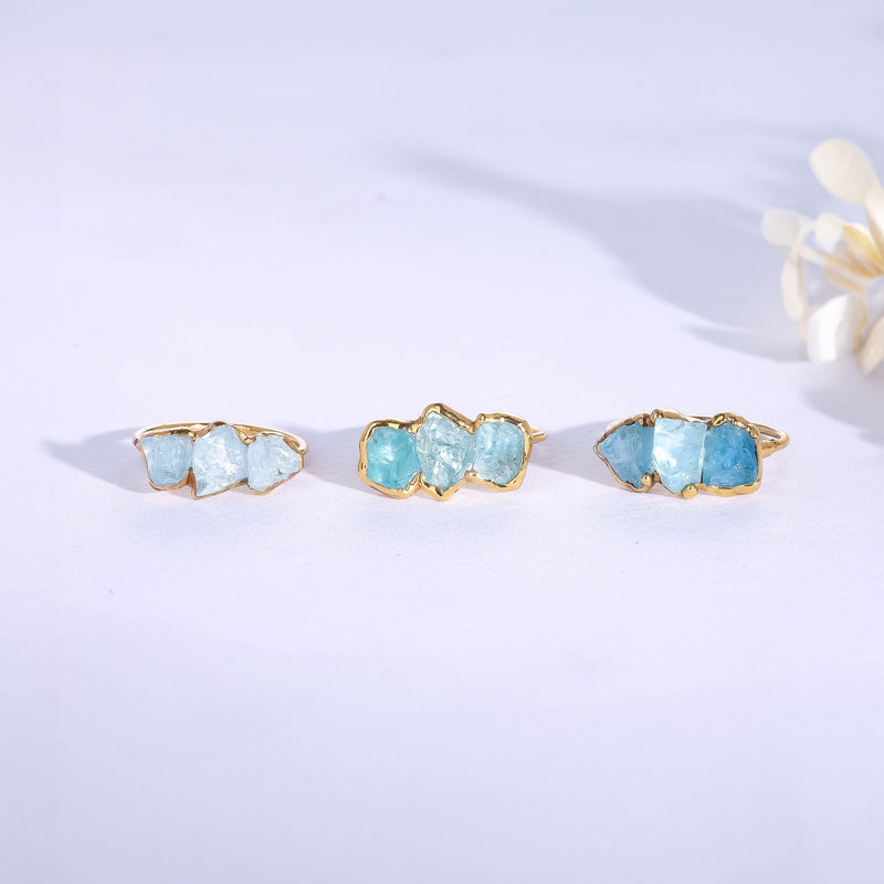Triple Raw Aquamarine Ring, view 3 of 10