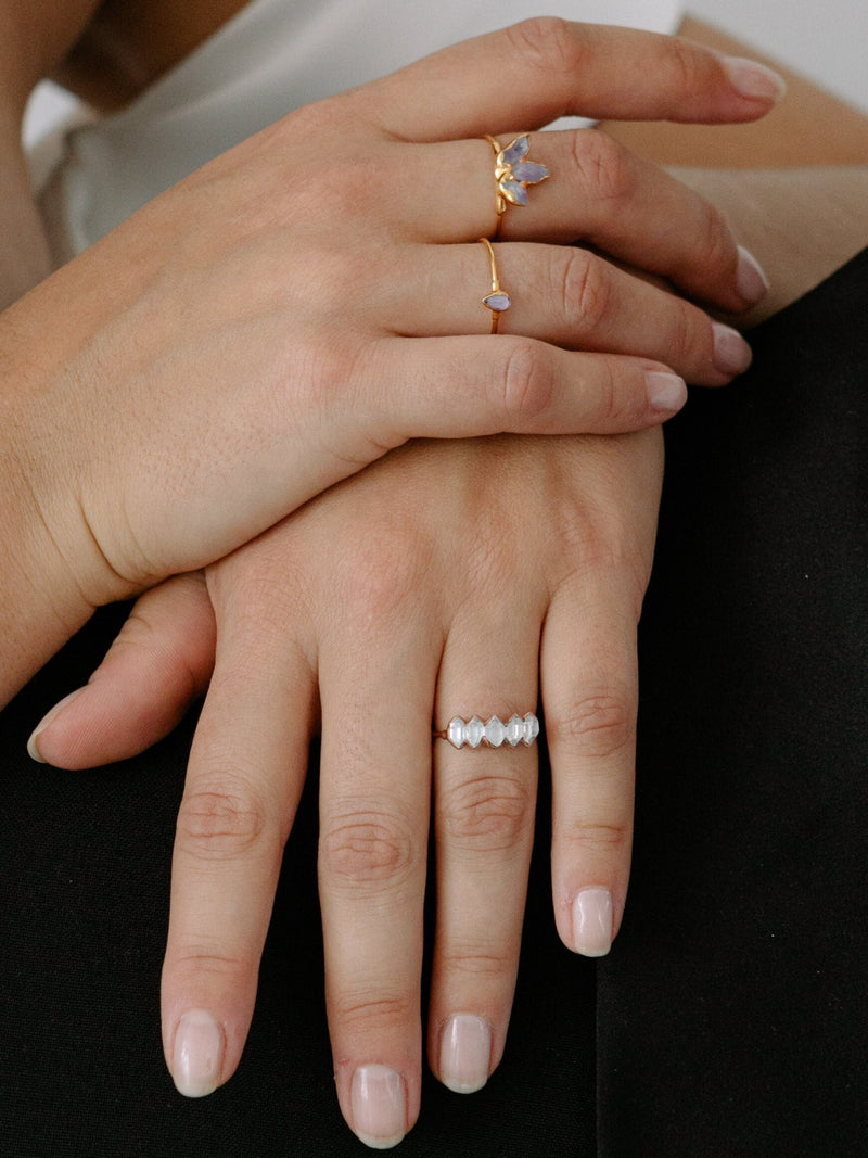 Five Stone Raw Herkimer Diamond Ring, view 3 of 11