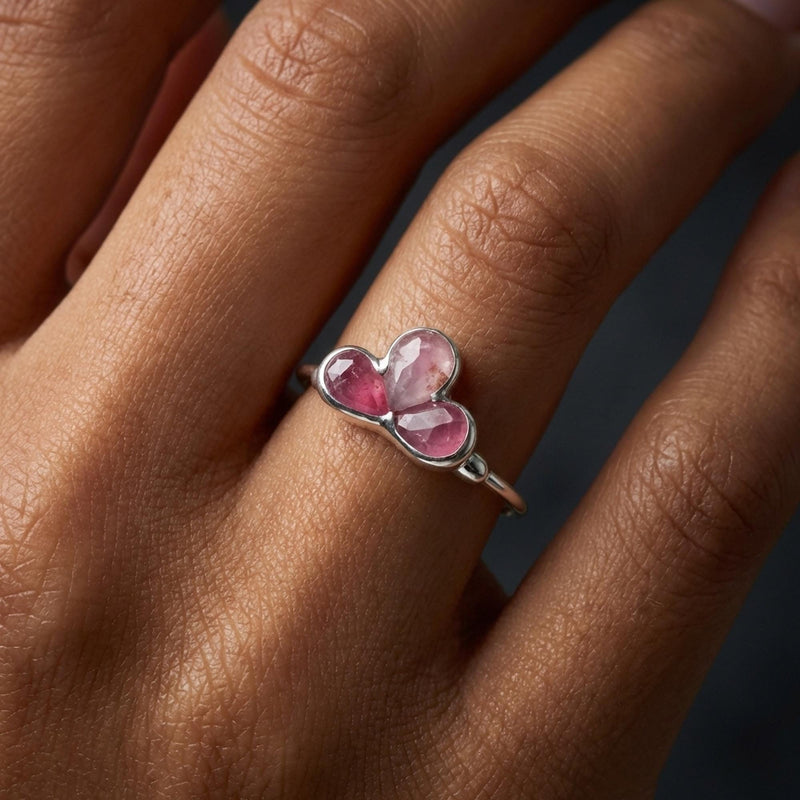 Pink Tourmaline Fleur Ring in 24k gold dip, view 3 of 11