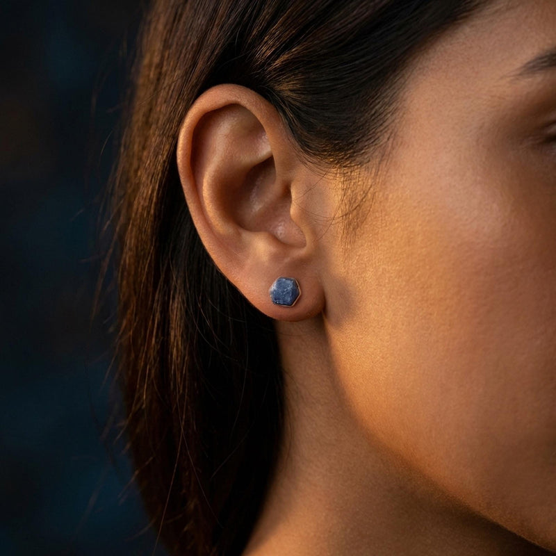 Large Raw Sapphire Stud Earrings, view 3 of 10