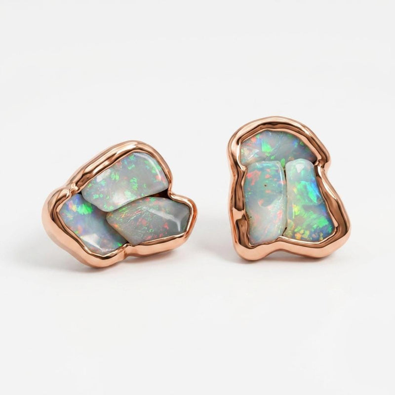 Mismatched Raw Opal Cluster Earrings, view 4