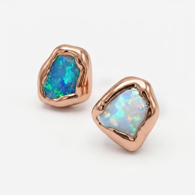 Mismatched Tiny Opal Stud Earrings, view 4