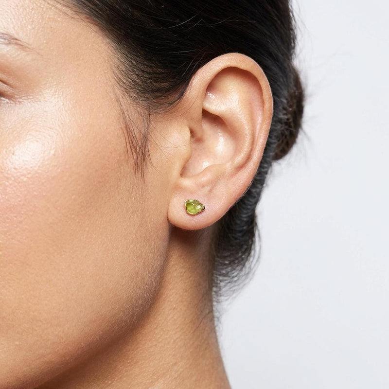 Dainty Raw Peridot Stud Earrings, view 3 of 14
