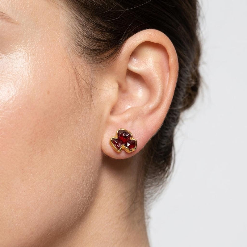 Dainty Raw Triple Garnet Cluster Stud Earrings, view 3 of 13