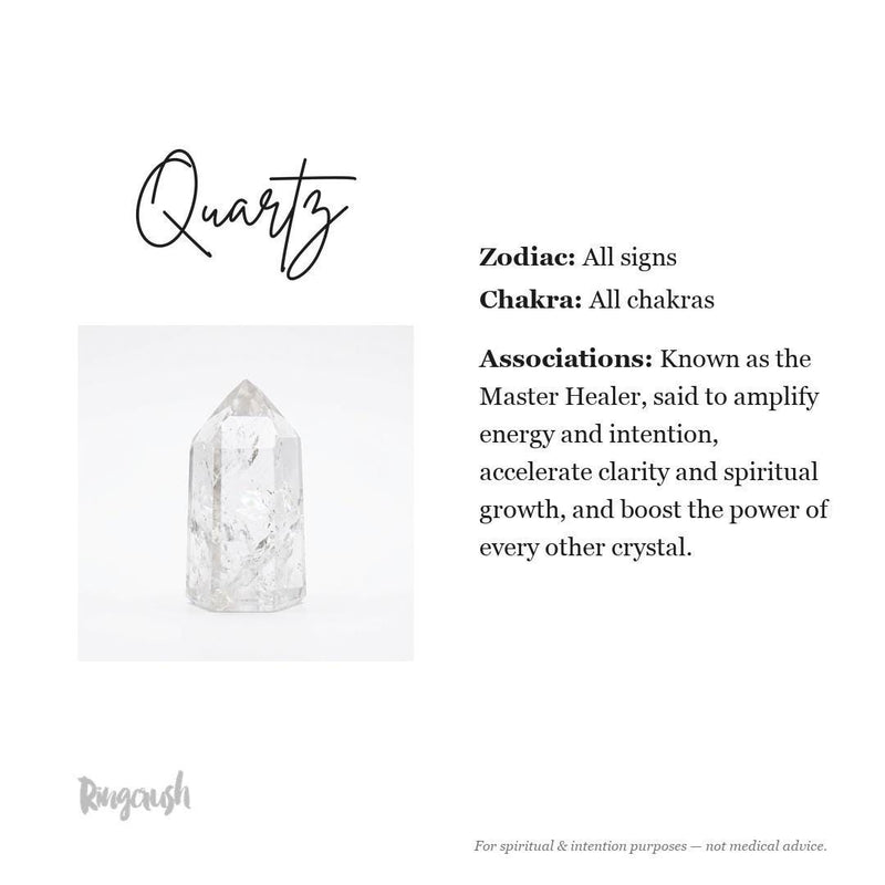 Quartz information card: the master healer, said to amplify energy, clarity and every other crystal