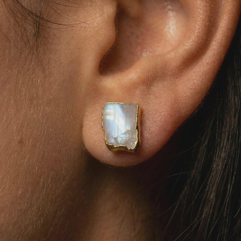 Natural Rainbow Moonstone Stud Earrings, view 3 of 12
