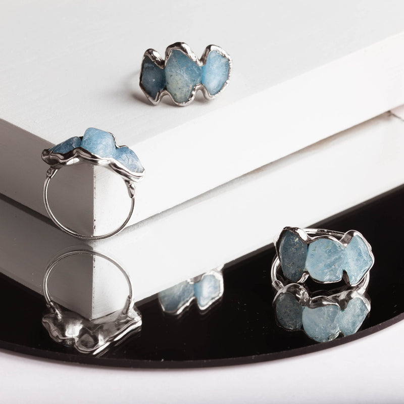 Triple Raw Aquamarine Ring, view 4 of 8