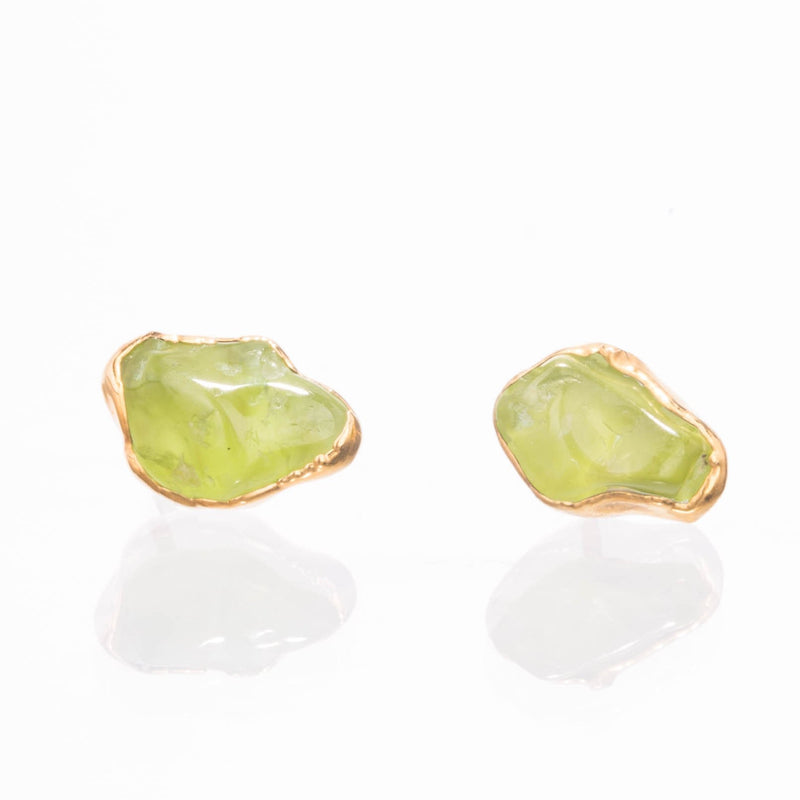 Raw Peridot Stud Earrings in Yellow Gold, view 4 of 7