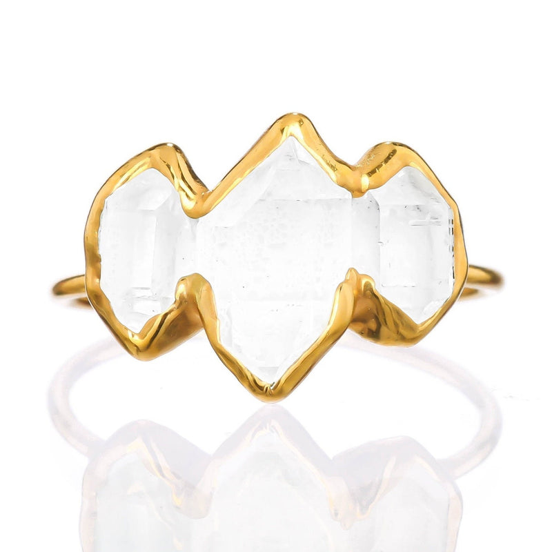 Three Stone Large Raw Herkimer Diamond Ring, view 4 of 16