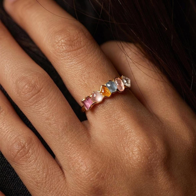 Custom Raw Birthstone Cluster Mothers Ring, view 4 of 20