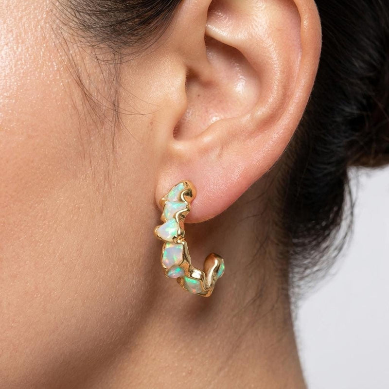 Raw Opal Half Hoop Cluster Earrings, view 4 of 12