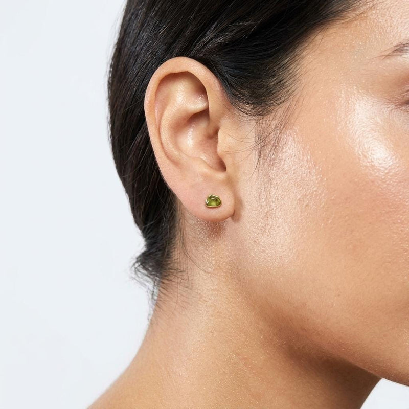 Dainty Raw Peridot Stud Earrings, view 4 of 14