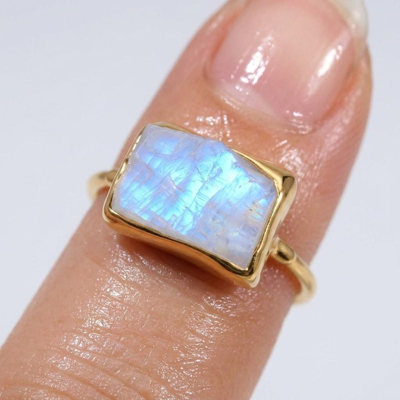 Rainbow Raw Moonstone Ring, view 4 of 9
