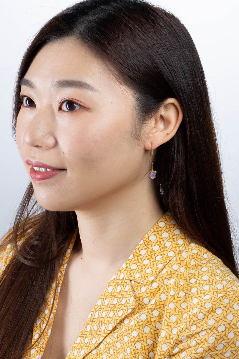 Edgy Fleur Raw Amethyst Cluster Drop Earrings, view 5 of 8
