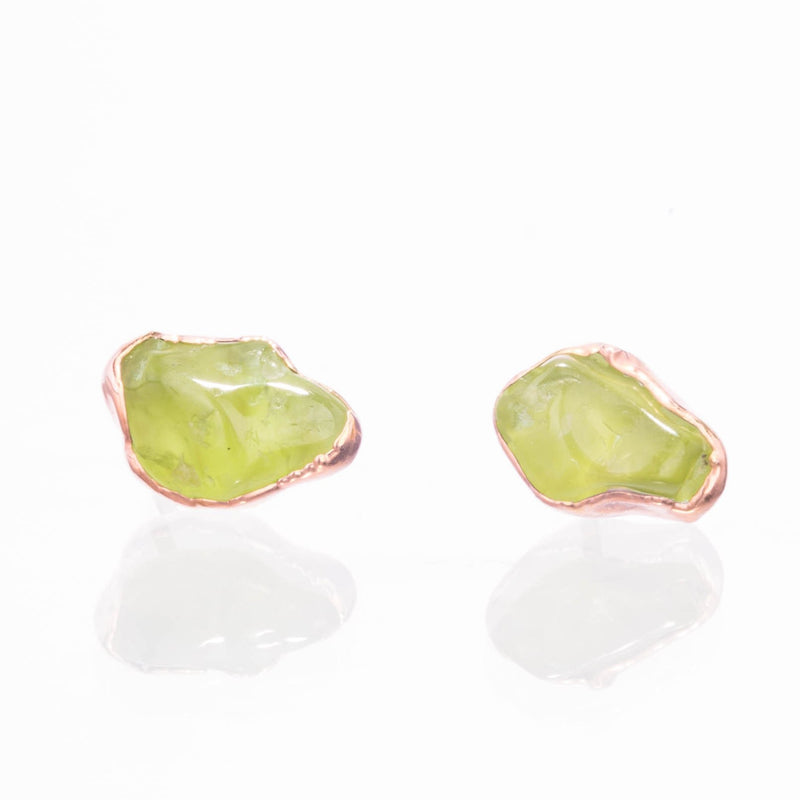 Raw Peridot Stud Earrings in Yellow Gold, view 5 of 7
