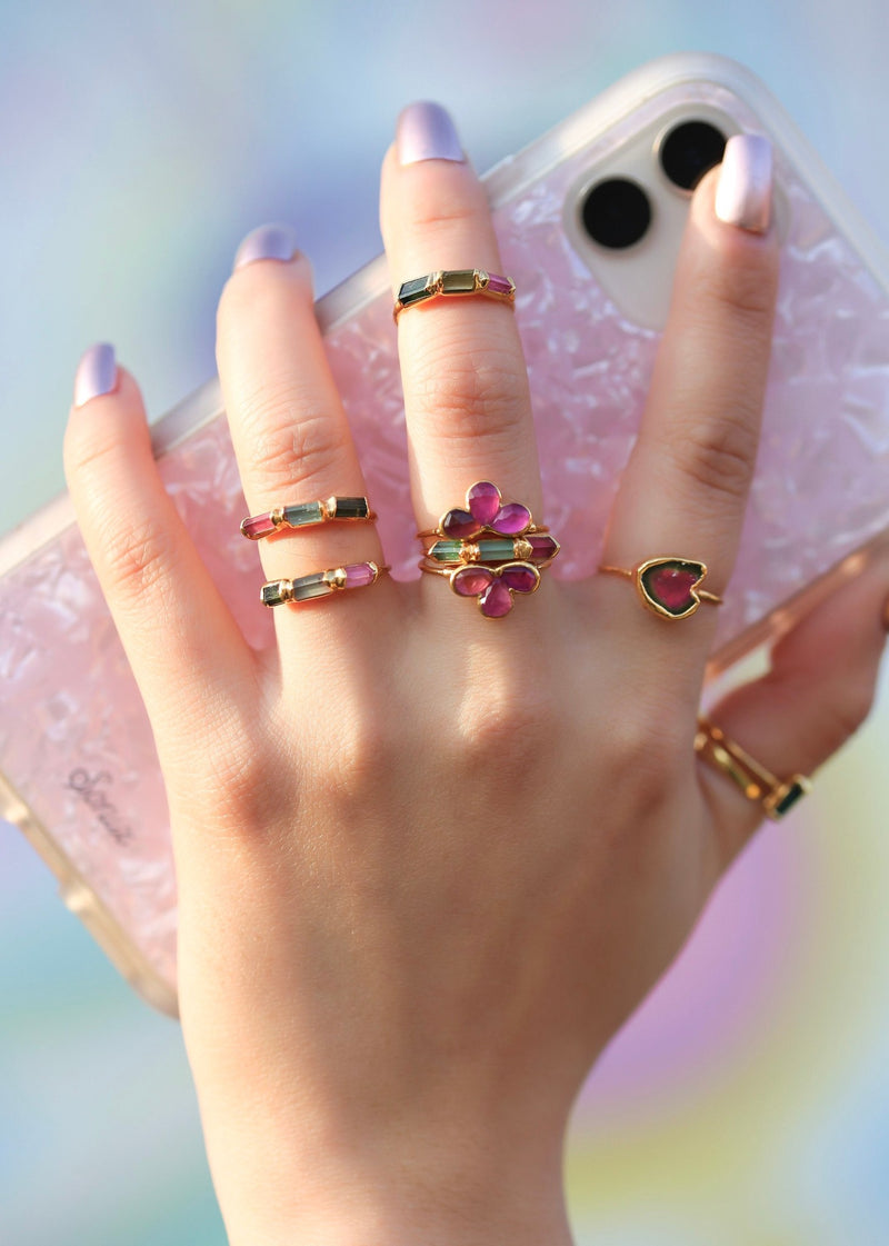 Pink Tourmaline Fleur Ring in 24k gold dip, view 5 of 11