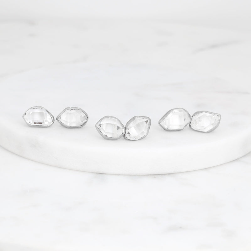 Large Raw Herkimer Diamond Stud Earrings in Yellow Gold, view 5 of 10