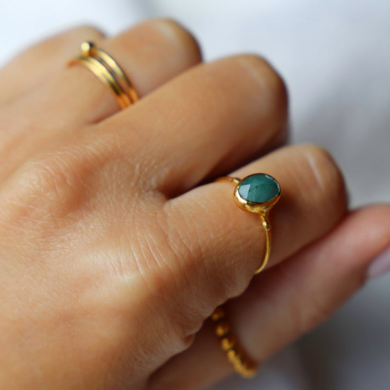 Oval Rosecut Raw Emerald Ring, view 5 of 12