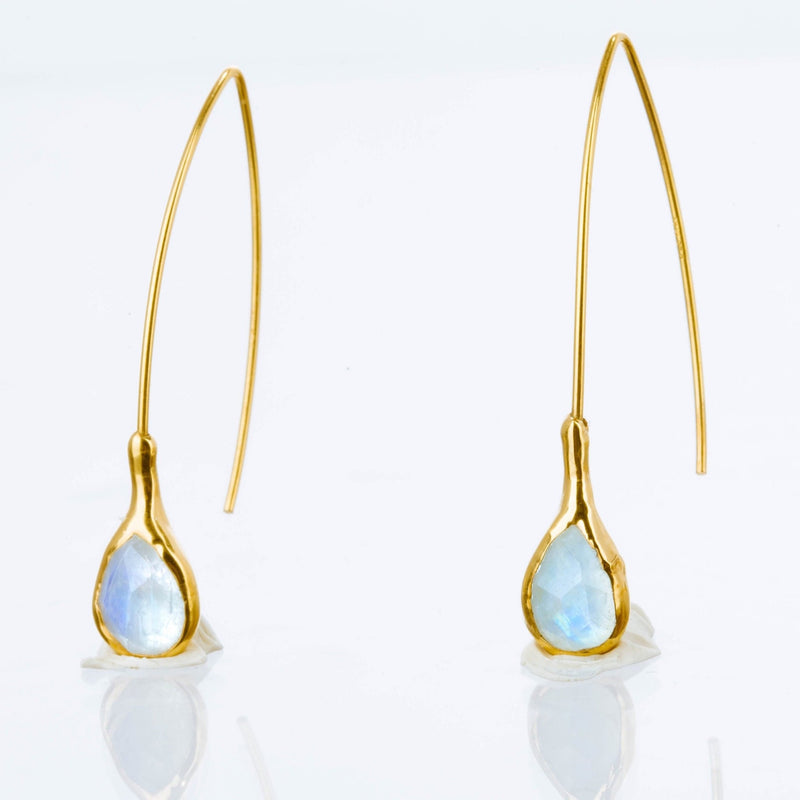 Edgy Rain Drop Rainbow Moonstone Earrings, view 5 of 7