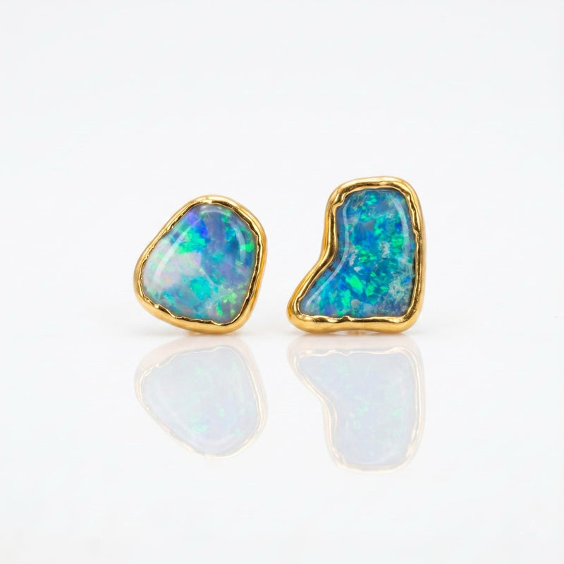 Mismatched Raw Opal Stud Earrings, view 6