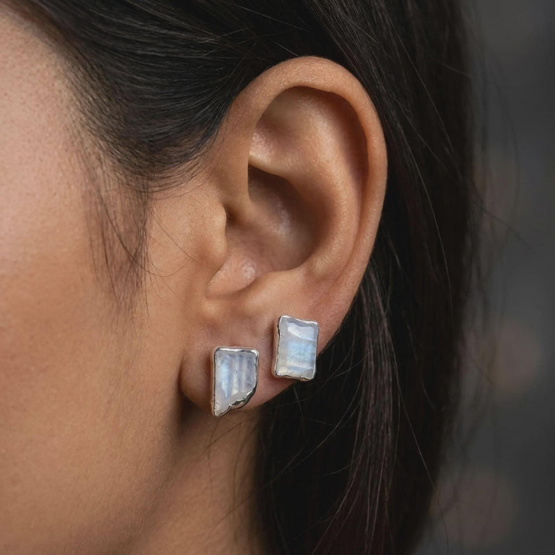 Natural Rainbow Moonstone Stud Earrings, view 5 of 12
