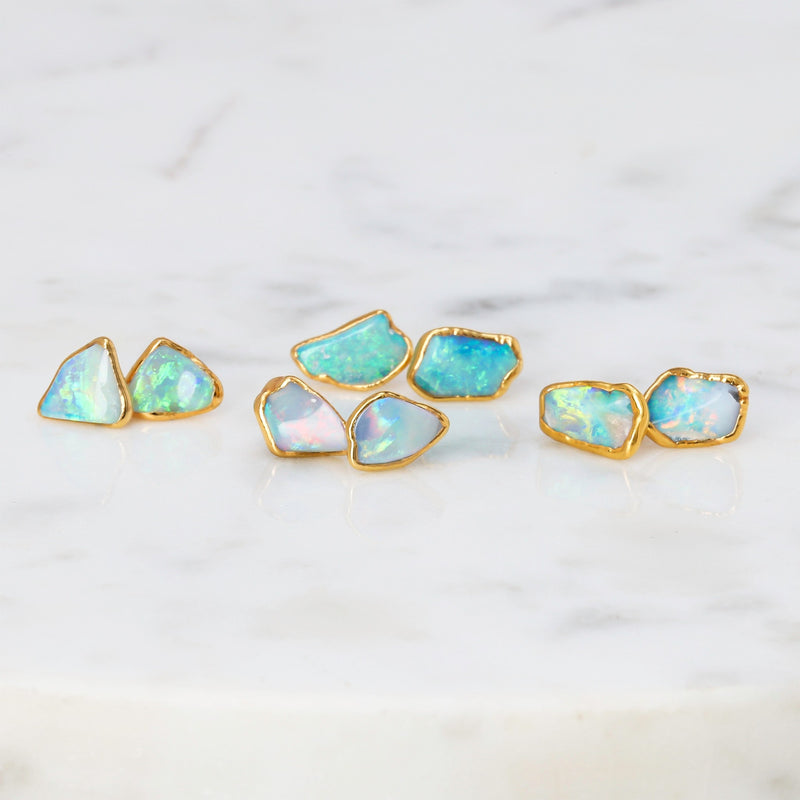 Large Raw Australian Opal Stud Earrings, view 6 of 15