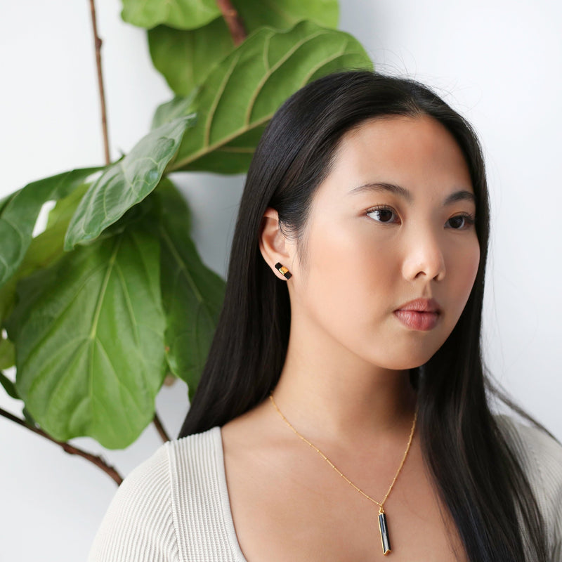 Belted Raw Black Tourmaline Earrings, view 6 of 11