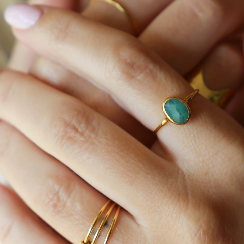 Oval Rosecut Raw Emerald Ring, view 6 of 12