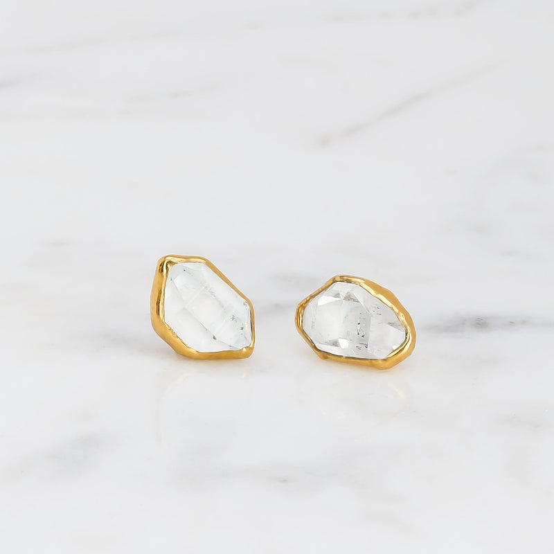 Large Raw Herkimer Diamond Stud Earrings in Yellow Gold, view 6 of 10