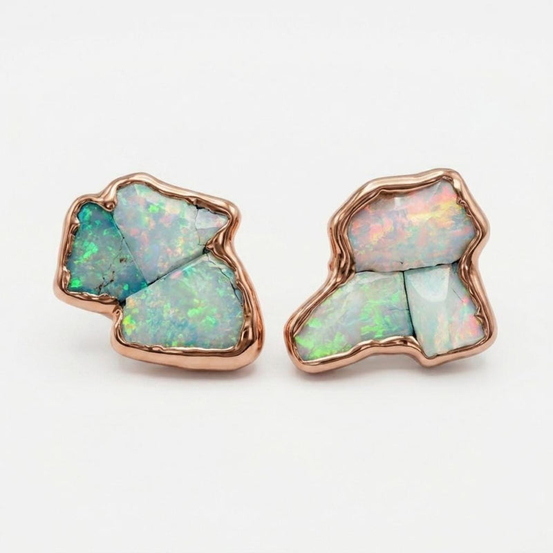 Mismatched Raw Opal Cluster Earrings, view 7