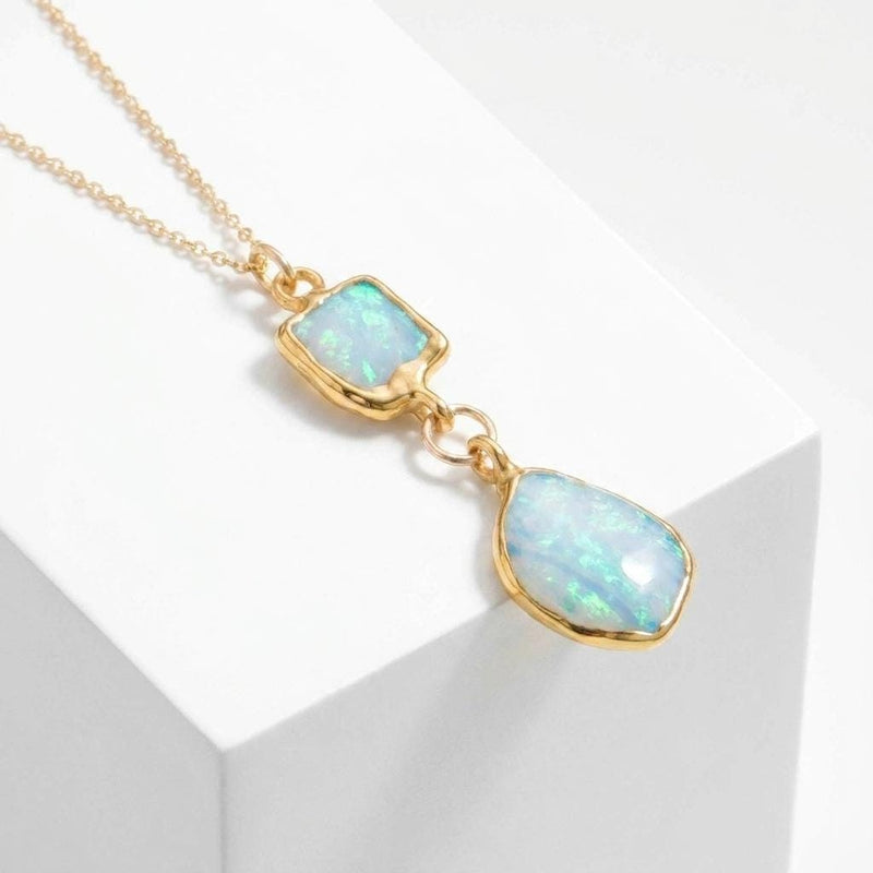 Raw Two Opal Necklace in 24k gold dip, view 6 of 12