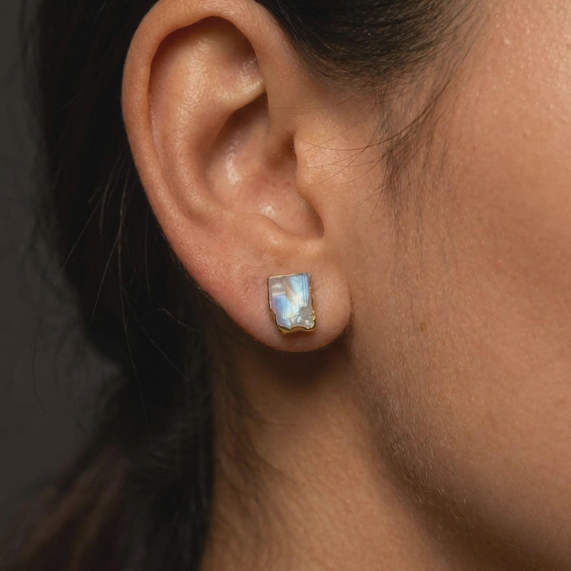 Natural Rainbow Moonstone Stud Earrings, view 6 of 12