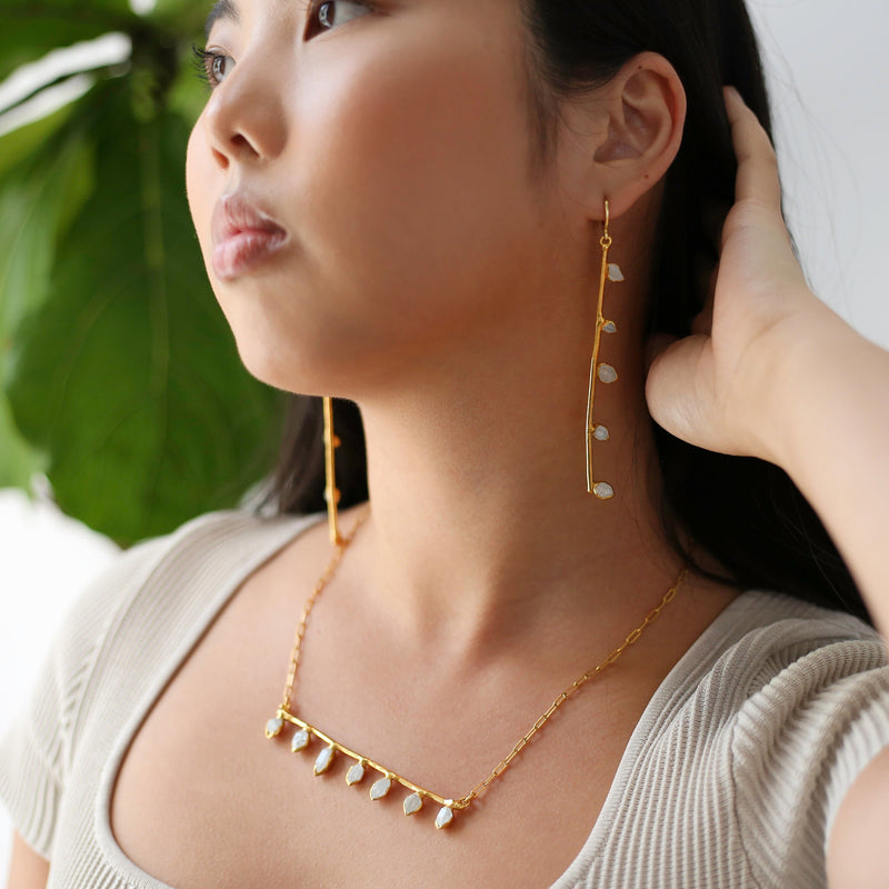 Raw Herkimer Diamond Fairy Crystal Bar Necklace in gold-filled, view 3 of 13