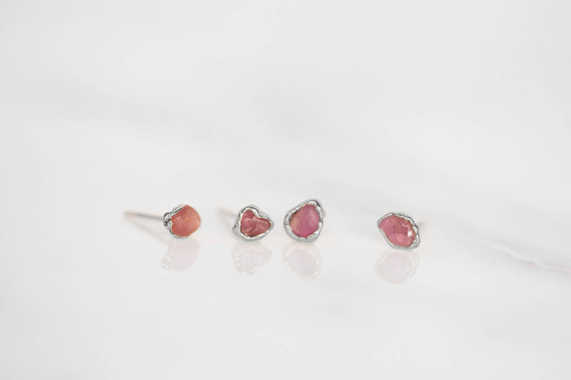 Dainty Raw Ruby Stud Earrings in Sterling Silver, view 7 of 10