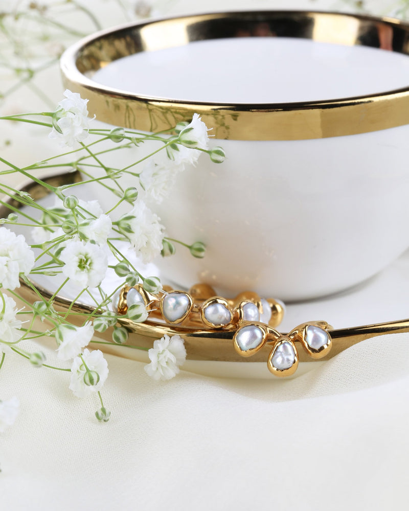 Raw White Pearl Curved Crown Ring, view 8 of 13