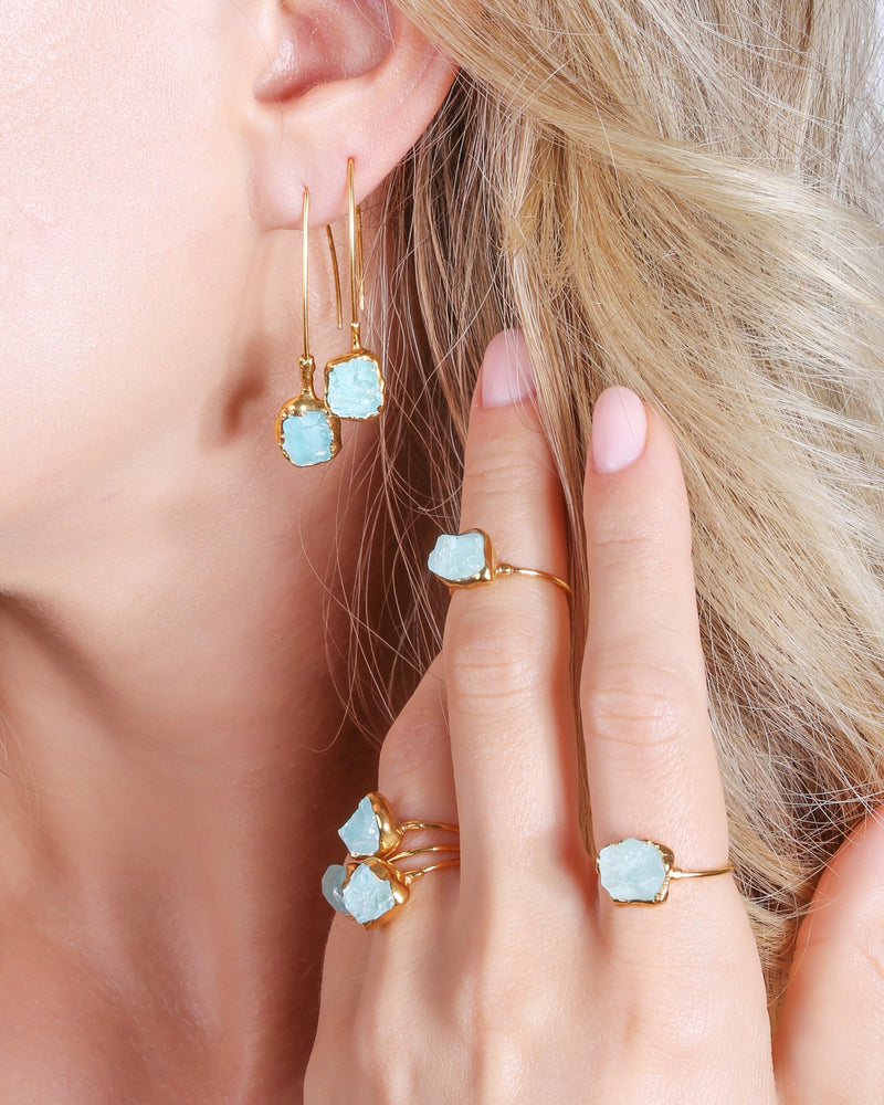 Edgy Raw Aquamarine Drop and Dangle Earrings, view 7 of 9