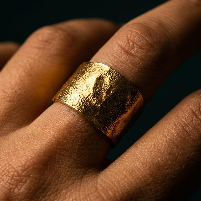 Sterling Silver Textured Extra Wide Ring in Semi-Polished, view 6 of 9