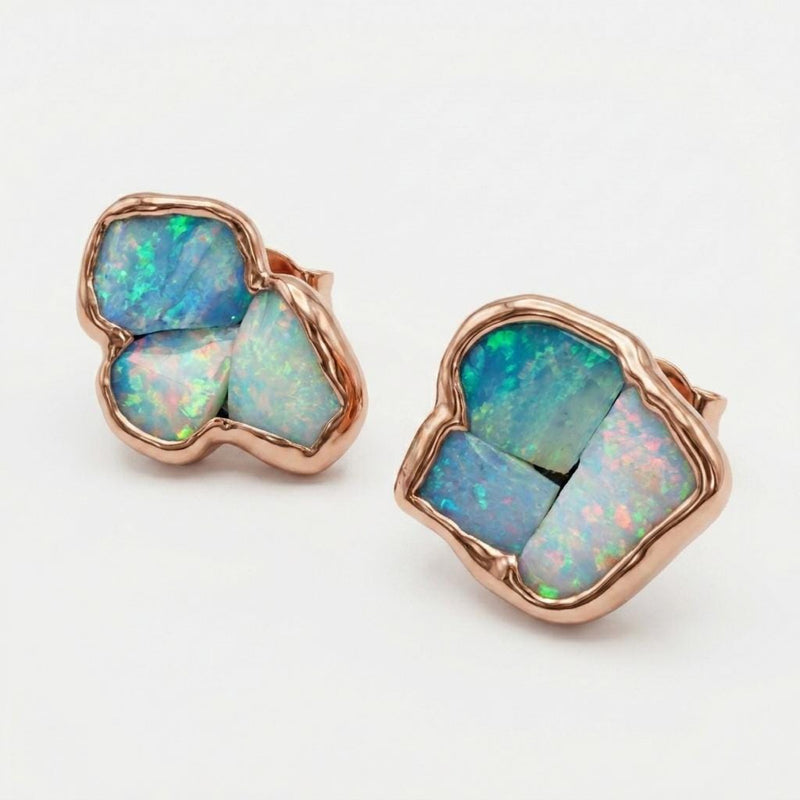 Mismatched Raw Opal Cluster Earrings, view 8