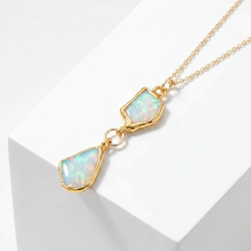 Raw Two Opal Necklace in 24k gold dip, view 7 of 12