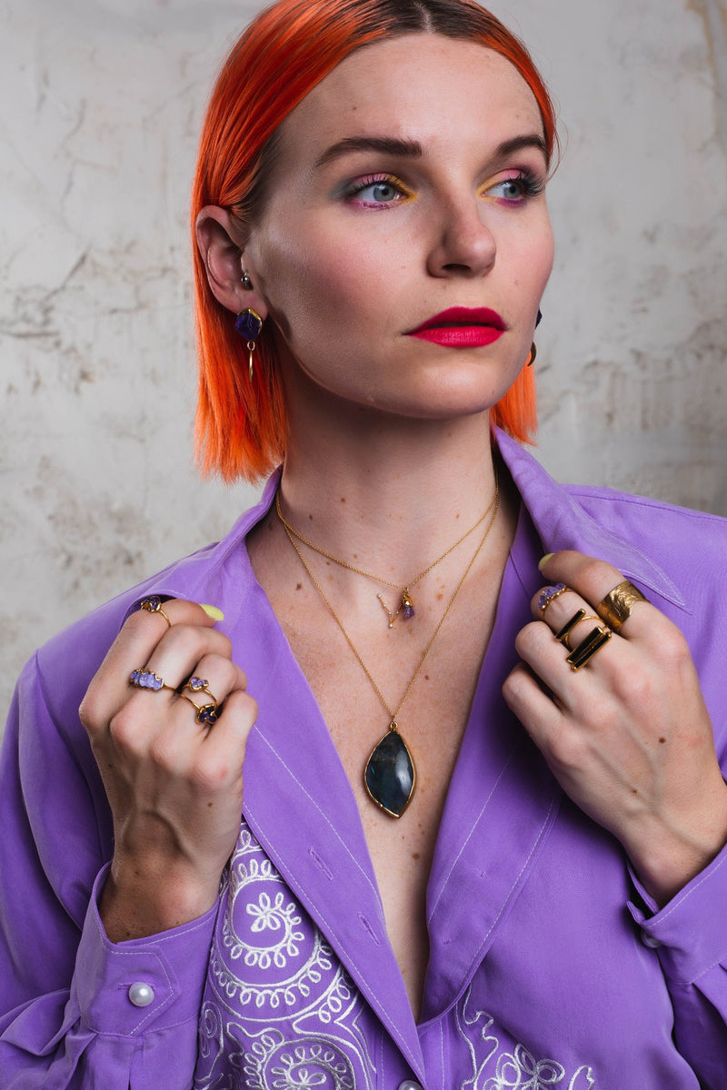 Raw Black Tourmaline Bar Ring, view 8 of 11
