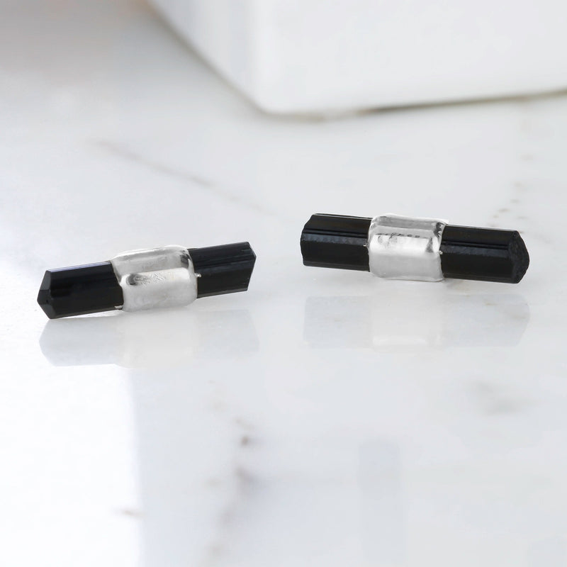 Belted Raw Black Tourmaline Earrings, view 8 of 11