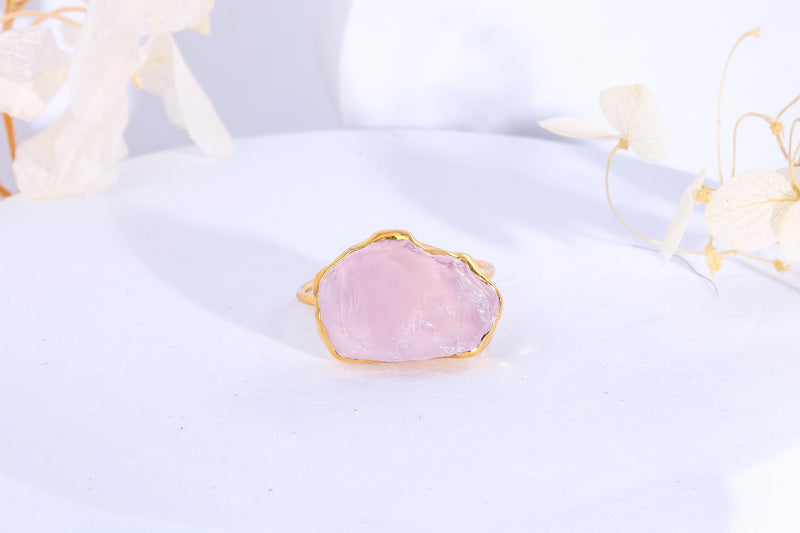 Rough Rose Quartz Ring in gold-filled, view 11 of 13