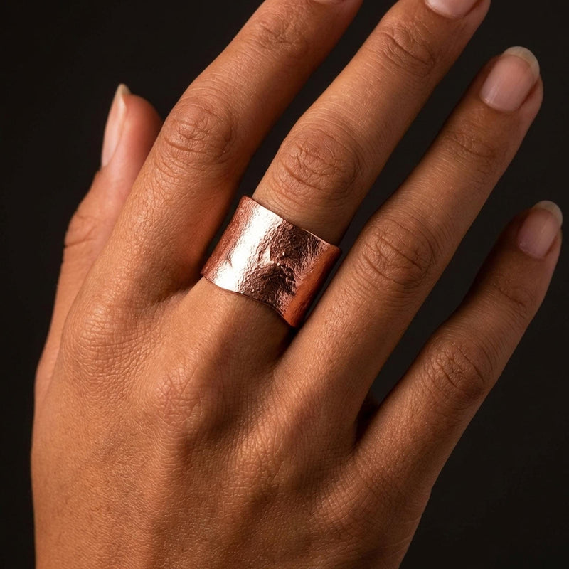 Sterling Silver Textured Extra Wide Ring in Semi-Polished, view 7 of 9