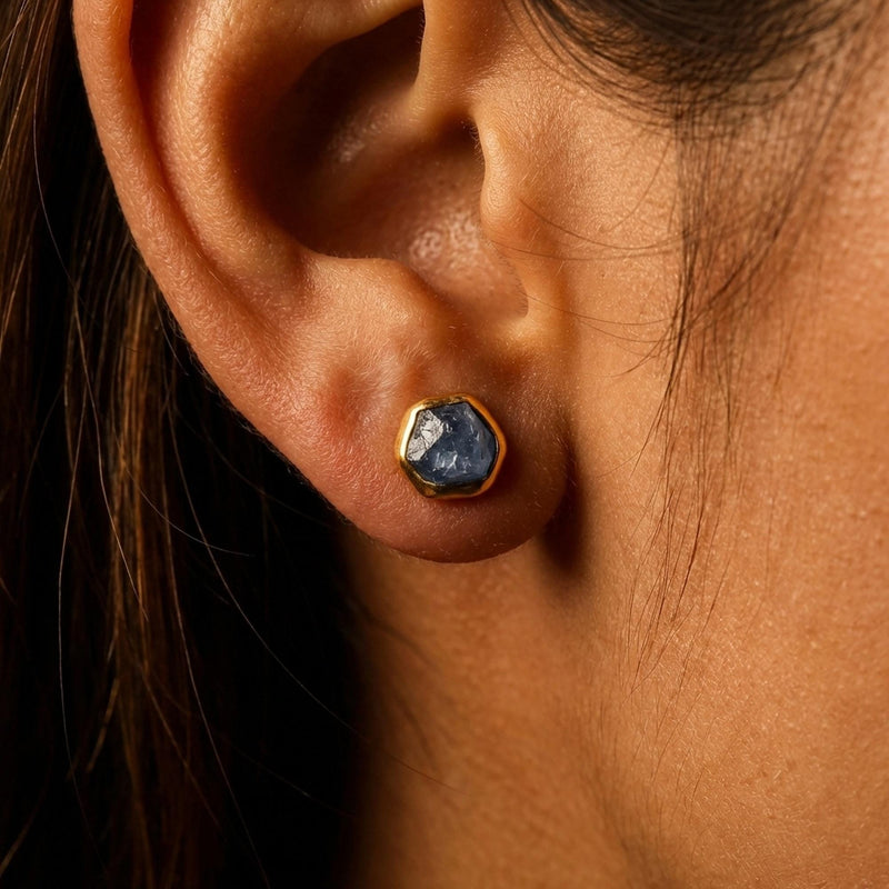 Dainty Raw Sapphire Earrings in Silver, view 7 of 10